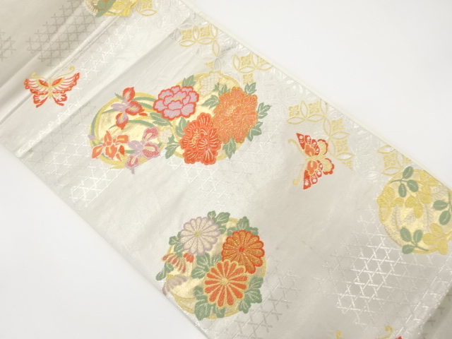 アンティーク　蝶に花丸紋織り出し袋帯（材料）